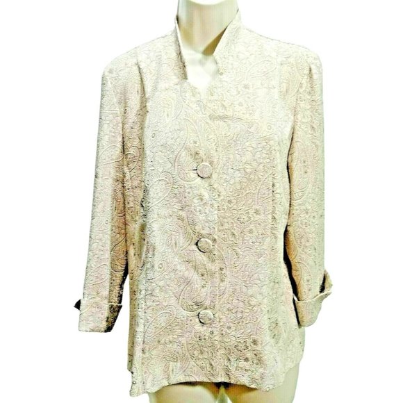 Miss Dorby Tan Paisley Ladies Blazer Top Sz 16 Fabric Covered Buttons Polyester - Picture 1 of 3